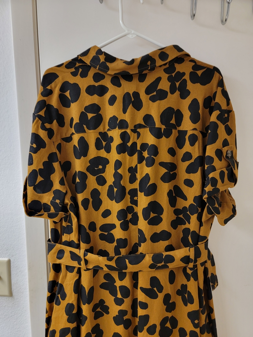 Who What Wear Mustard and Black Leopard Midi Safari Utility Shirt Dress - Picture 6 of 11